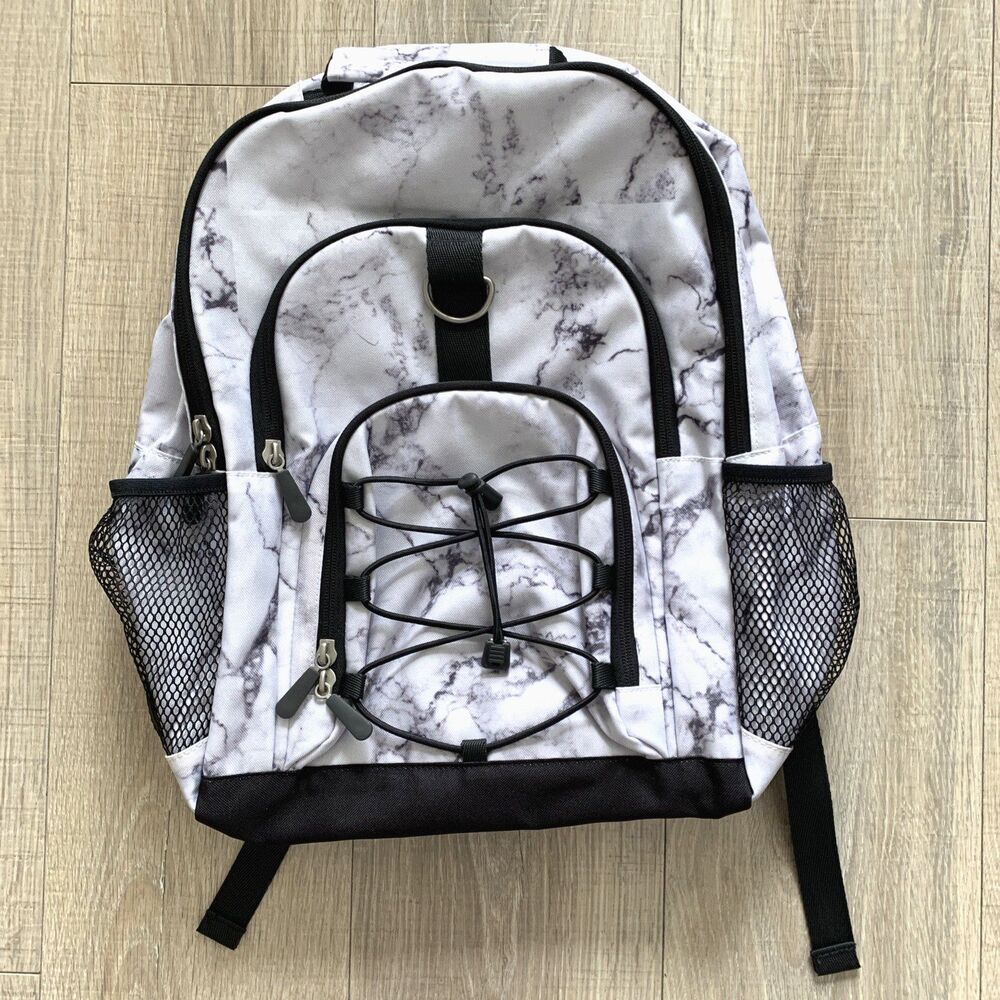 Pottery Barn Teen Backpack Bookbag Boys Black Gray Marbled Pattern Sample Large